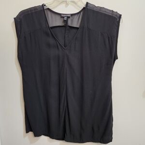 Eileen Fisher Sleeveless Sheer Shoulder 100% Silk V-Neck Blouse Size S